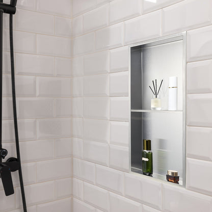 Shower Niche, 33.0 x 63.5 x 10.2 cm Recessed Wall Niche Double-layer, with Hollowed-out Divider, Heavy-duty Stainless Steel Modern Shampoo Storage Organizer, Waterproof, Silver for Bathroom - Image 8