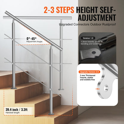 39.4in Handrails for Outdoor Steps 2 Crossbars Staircase for Porch Deck - Image 3