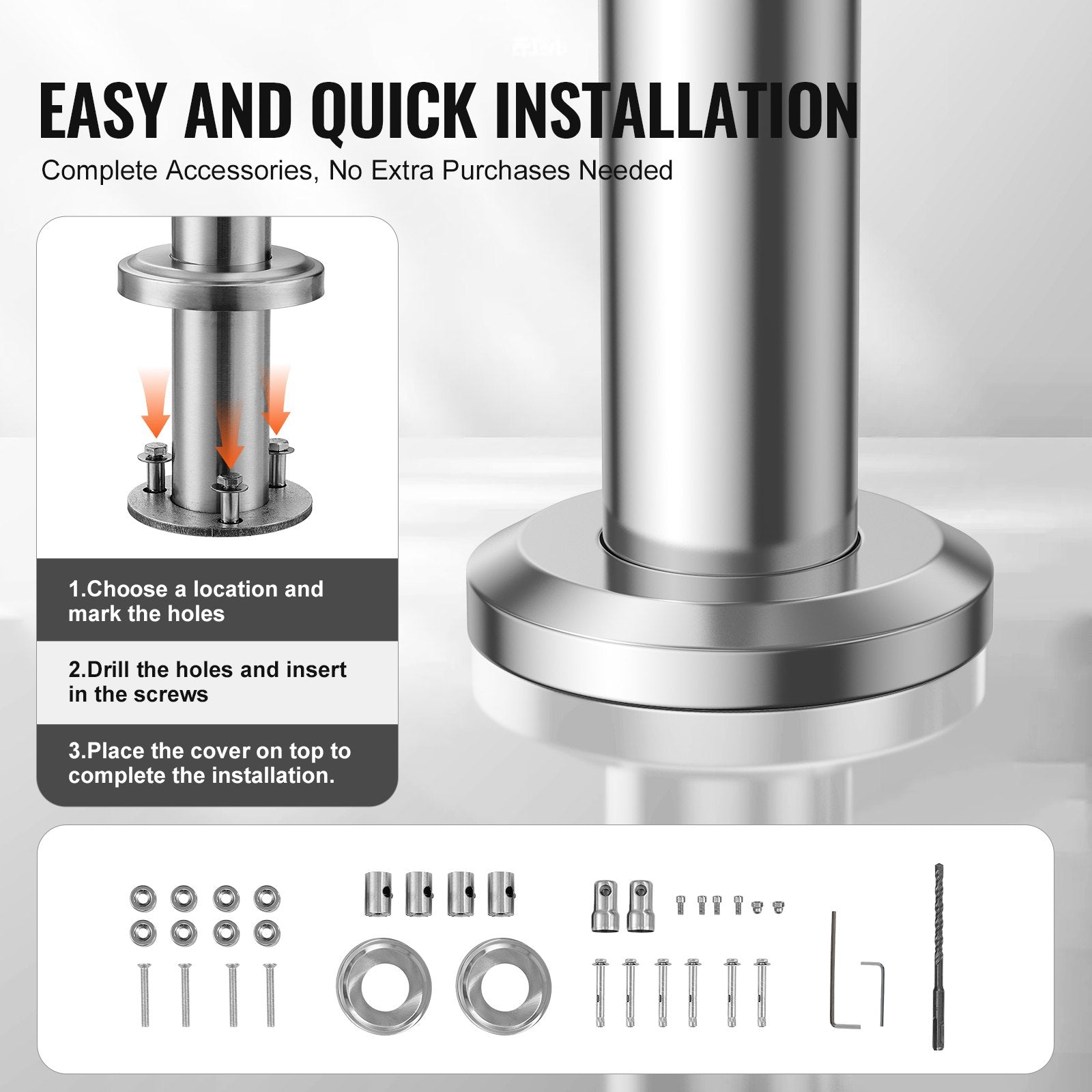 39.4in Handrails for Outdoor Steps 2 Crossbars Staircase for Porch Deck - Image 4