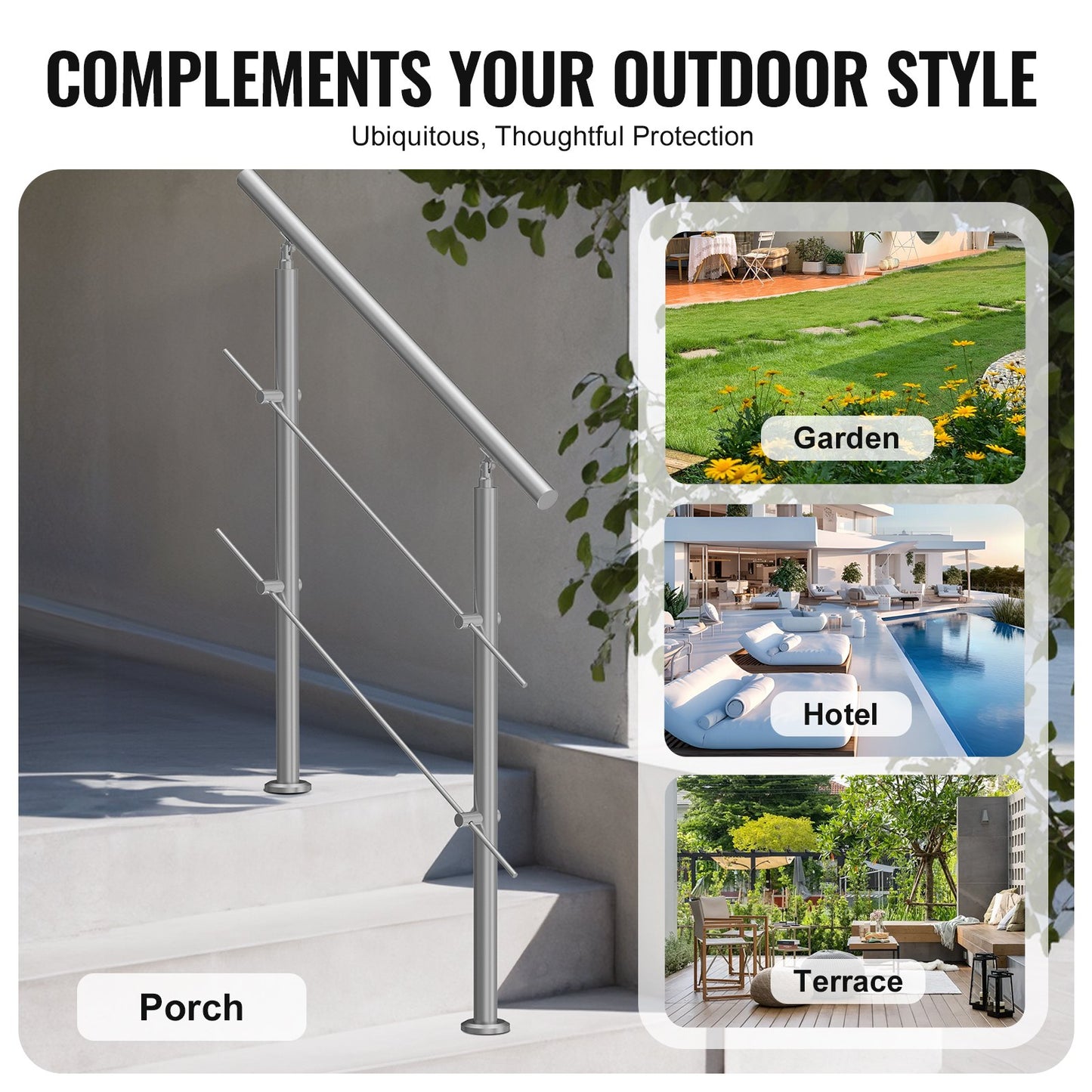39.4in Handrails for Outdoor Steps 2 Crossbars Staircase for Porch Deck - Image 6