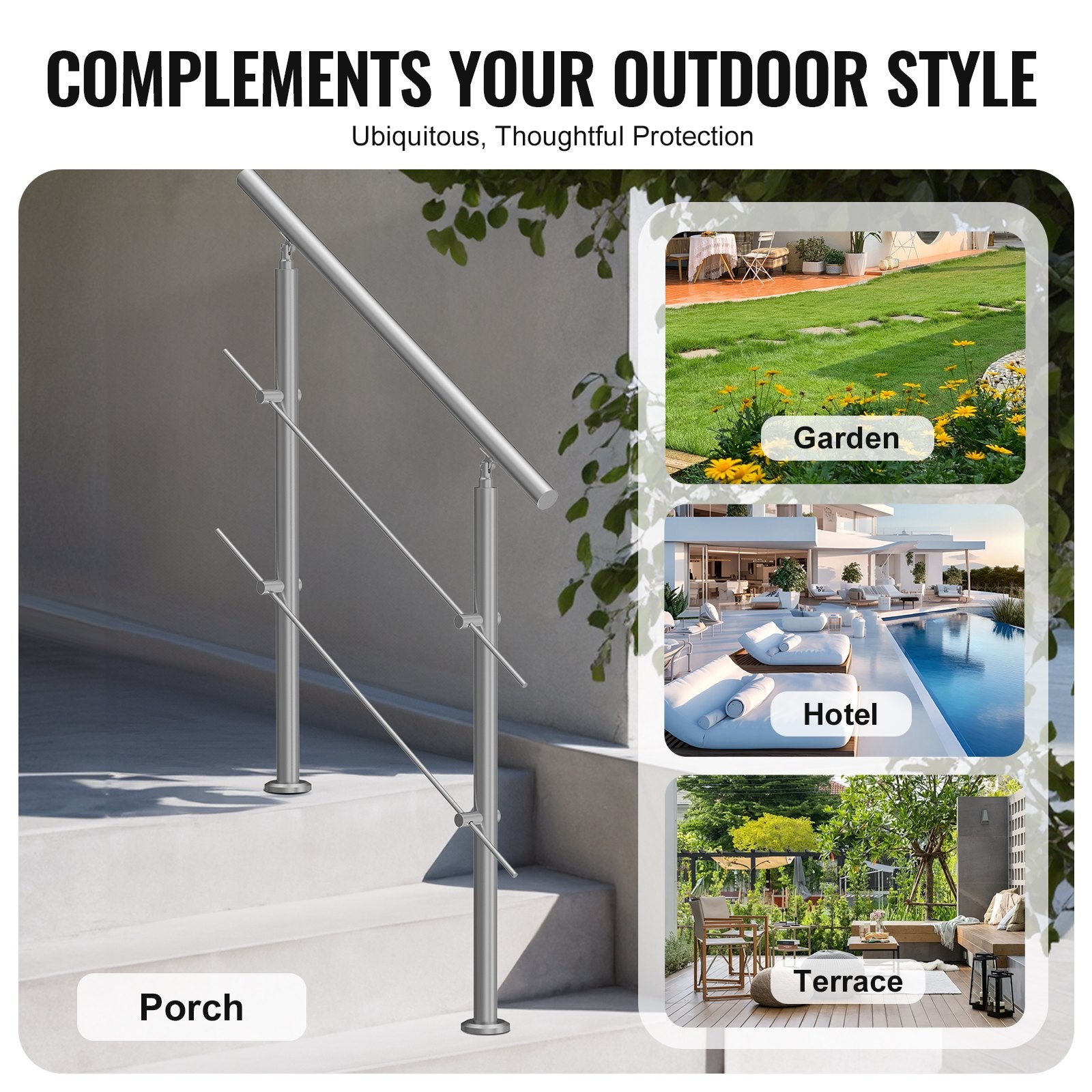 39.4in Handrails for Outdoor Steps 2 Crossbars Staircase for Porch Deck - Image 6