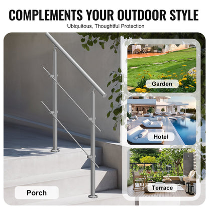 39.4in Handrails for Outdoor Steps 2 Crossbars Staircase for Porch Deck - Image 6