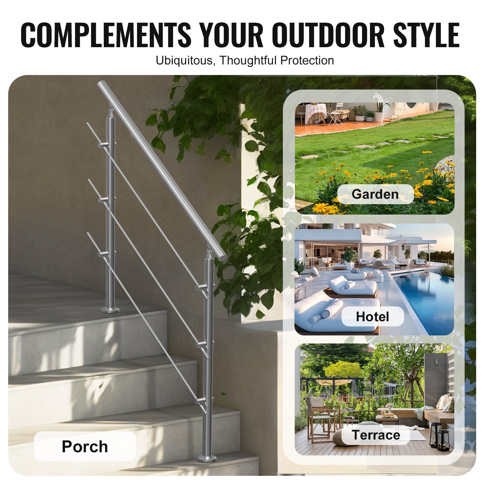 47.2in Handrails for Outdoor Steps 3 Crossbars Staircase for Porch Deck - Image 6