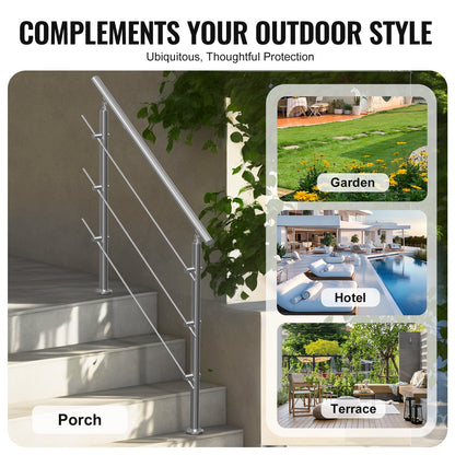 47.2in Handrails for Outdoor Steps 3 Crossbars Staircase for Porch Deck - Image 6