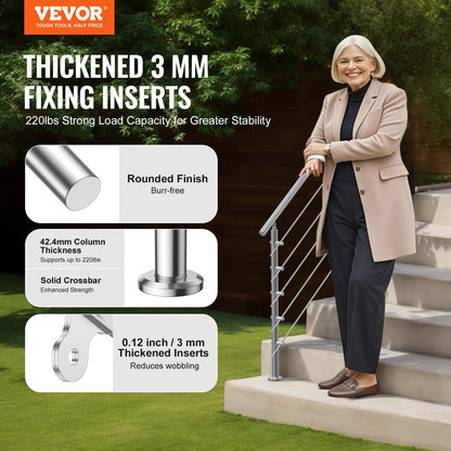 59in Handrails for Outdoor Steps 5 Crossbars Staircase for Porch Deck - Image 2