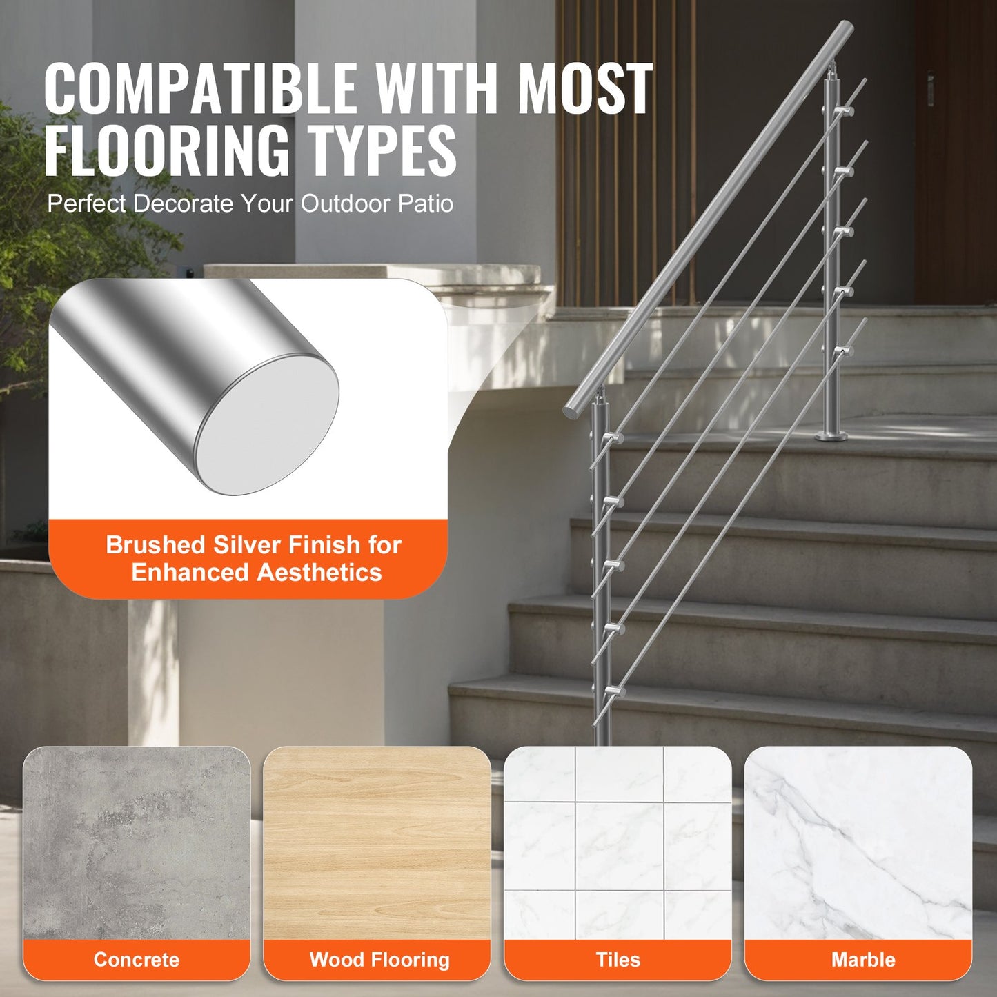 59in Handrails for Outdoor Steps 5 Crossbars Staircase for Porch Deck - Image 5