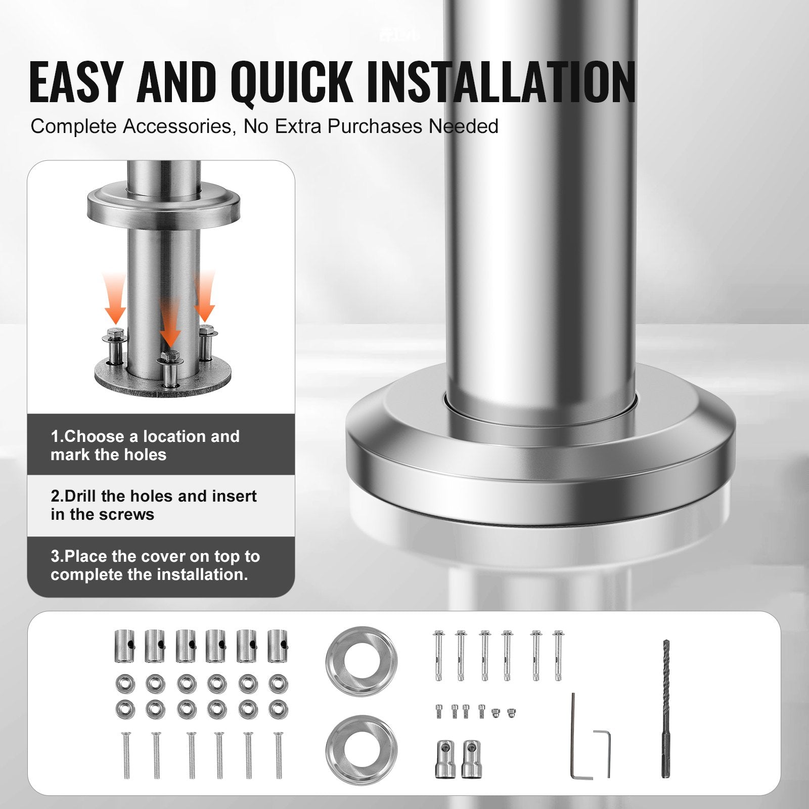 Handrails for Outdoor Steps, 59 in Length 3 Crossbars Stair Hand Rail Kit, Transitional Stainless Steel Railings w/ Installation Kit, Double-column Staircase Handrails for Seniors,Porch & Deck - Image 4