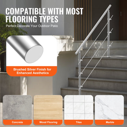 Handrails for Outdoor Steps, 59 in Length 3 Crossbars Stair Hand Rail Kit, Transitional Stainless Steel Railings w/ Installation Kit, Double-column Staircase Handrails for Seniors,Porch & Deck - Image 5