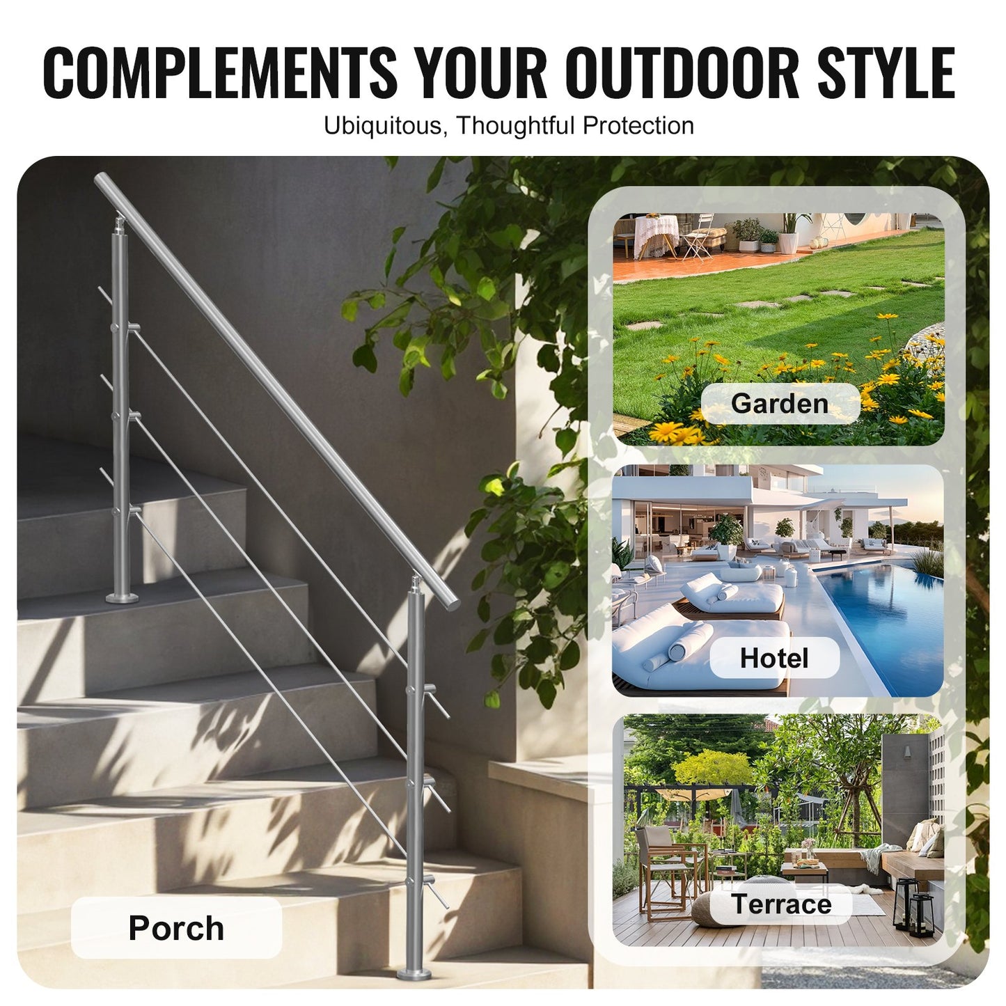Handrails for Outdoor Steps, 59 in Length 3 Crossbars Stair Hand Rail Kit, Transitional Stainless Steel Railings w/ Installation Kit, Double-column Staircase Handrails for Seniors,Porch & Deck - Image 6