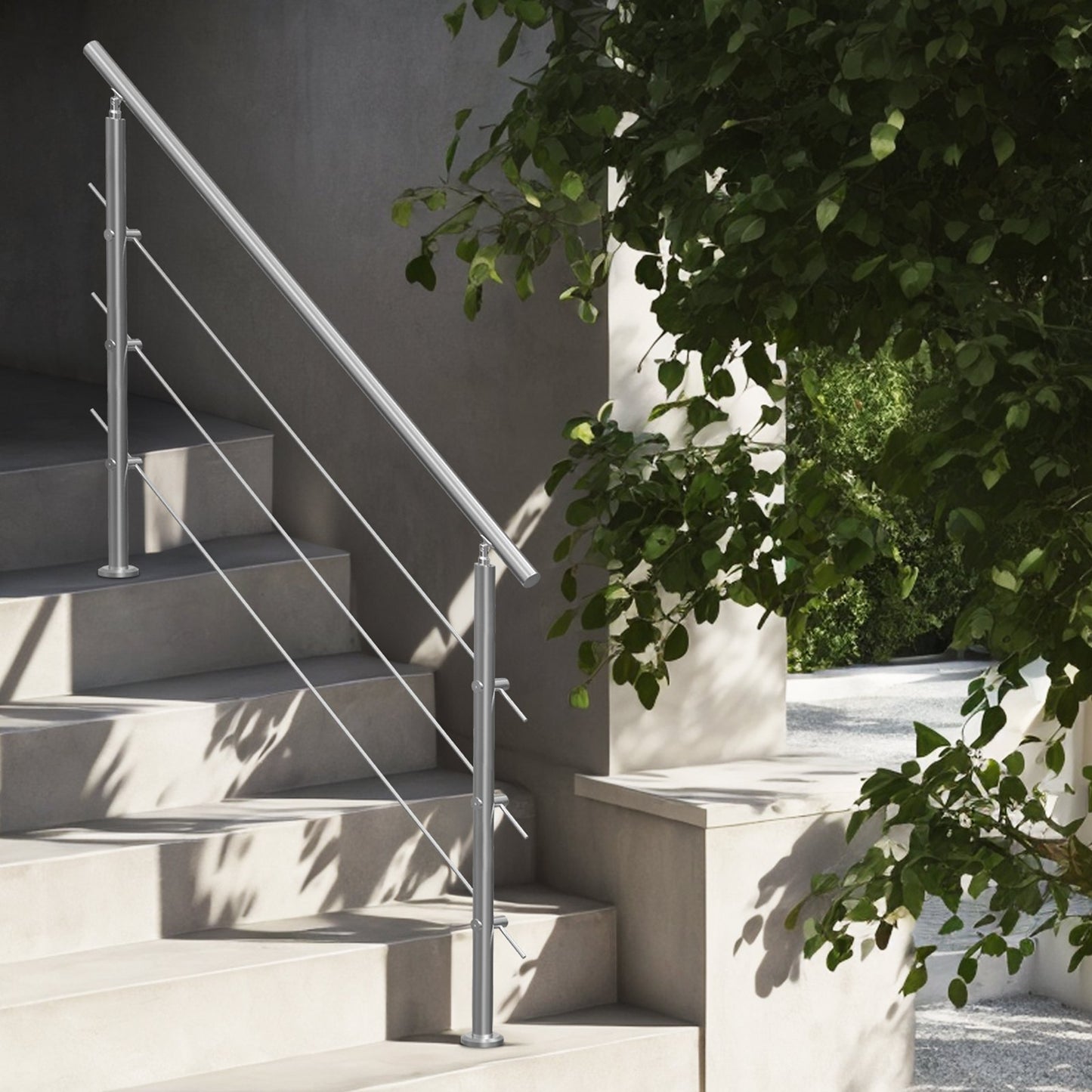 Handrails for Outdoor Steps, 59 in Length 3 Crossbars Stair Hand Rail Kit, Transitional Stainless Steel Railings w/ Installation Kit, Double-column Staircase Handrails for Seniors,Porch & Deck - Image 8