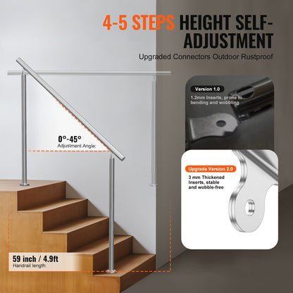 Handrails for Outdoor Steps, 59 in/ 150cm Length Stair Hand Rail Kit, Transitional Stainless Steel Railings with Installation Kit, Double-column Staircase Handrails for Seniors,Porch & Deck - Image 3