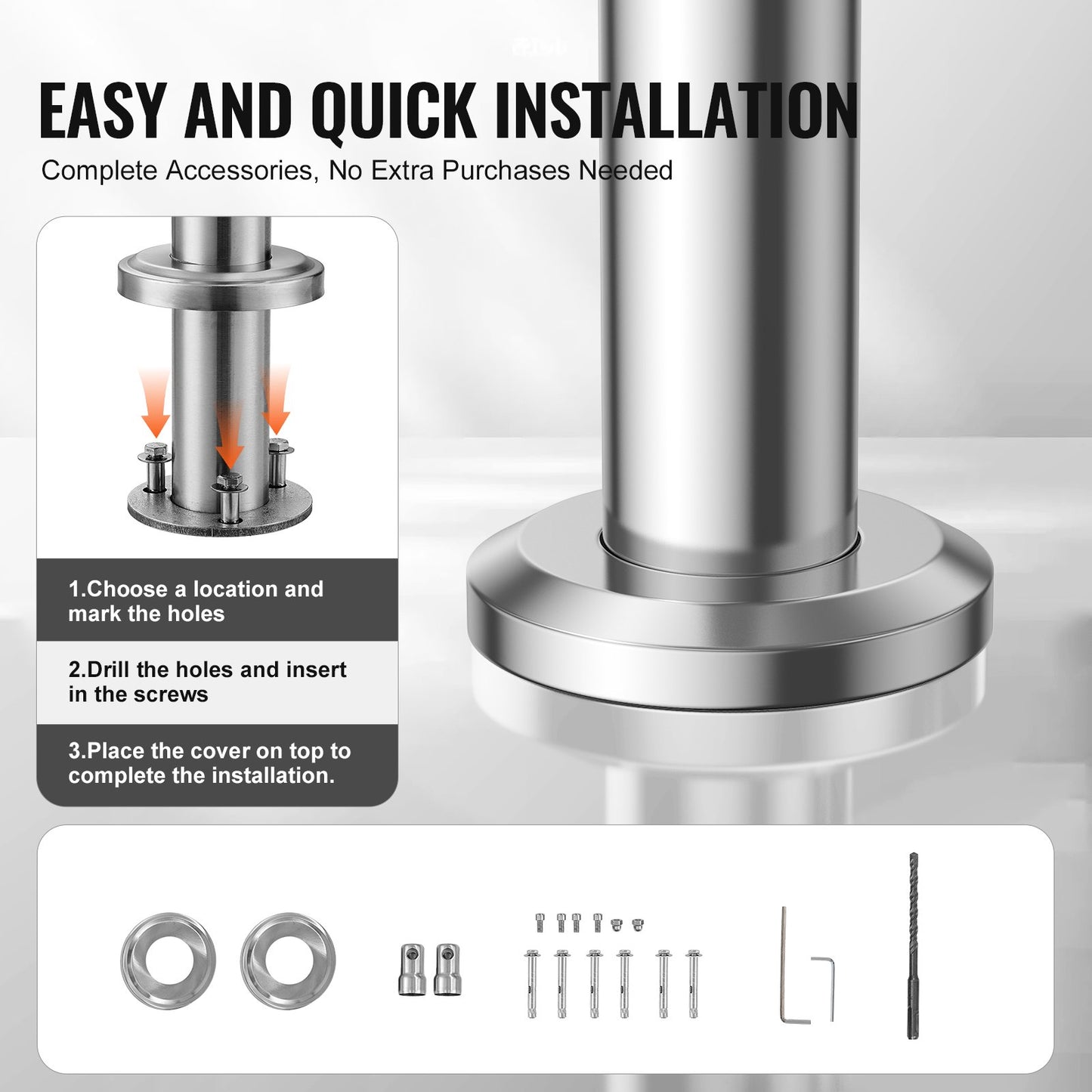 Handrails for Outdoor Steps, 59 in/ 150cm Length Stair Hand Rail Kit, Transitional Stainless Steel Railings with Installation Kit, Double-column Staircase Handrails for Seniors,Porch & Deck - Image 4