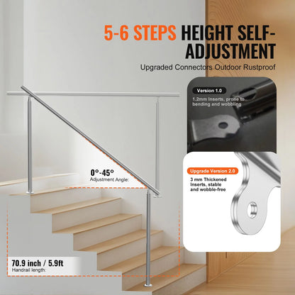 Handrails for Outdoor Steps, 70.9 in/ 180cm Length Stair Hand Rail Kit, Transitional Stainless Steel Railings with Installation Kit, Double-column Staircase Handrails for Seniors,Porch & Deck - Image 3