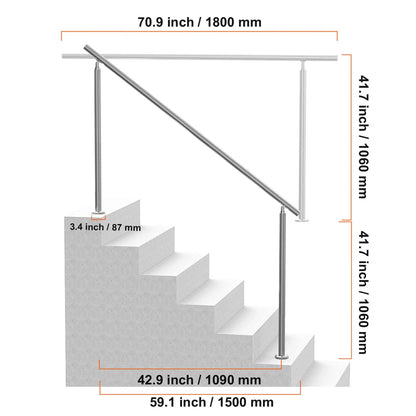 Handrails for Outdoor Steps, 70.9 in/ 180cm Length Stair Hand Rail Kit, Transitional Stainless Steel Railings with Installation Kit, Double-column Staircase Handrails for Seniors,Porch & Deck - Image 8