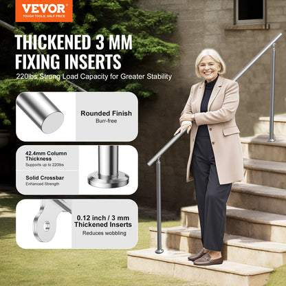 Handrails for Outdoor Steps, 70.9 in/ 180cm Length Stair Hand Rail Kit, Transitional Stainless Steel Railings with Installation Kit, Double-column Staircase Handrails for Seniors,Porch & Deck - Image 2