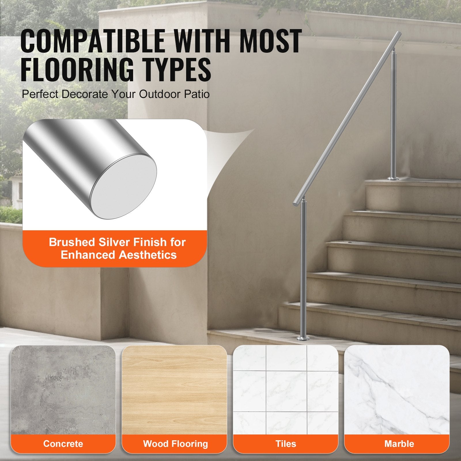 Handrails for Outdoor Steps, 70.9 in/ 180cm Length Stair Hand Rail Kit, Transitional Stainless Steel Railings with Installation Kit, Double-column Staircase Handrails for Seniors,Porch & Deck - Image 5