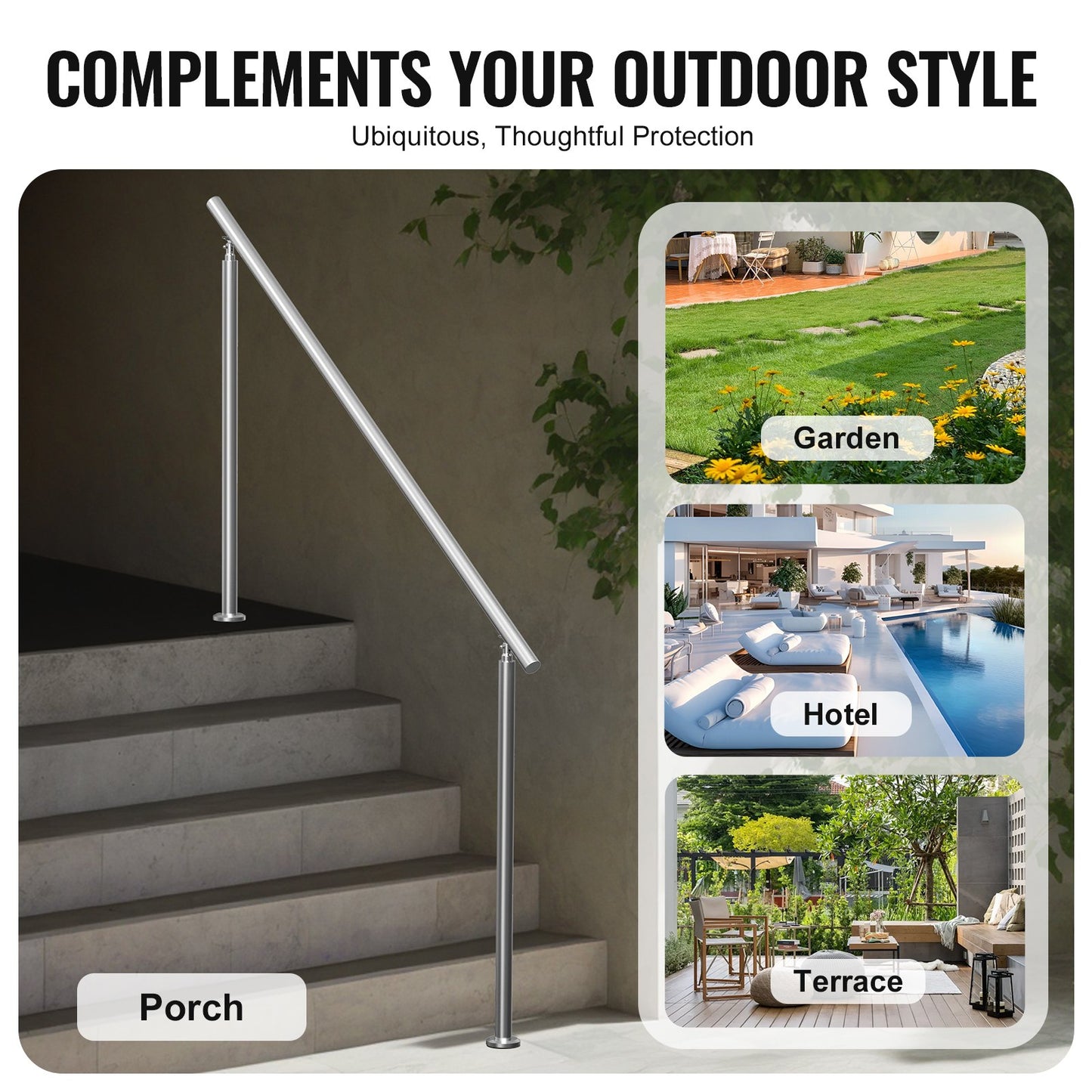 Handrails for Outdoor Steps, 70.9 in/ 180cm Length Stair Hand Rail Kit, Transitional Stainless Steel Railings with Installation Kit, Double-column Staircase Handrails for Seniors,Porch & Deck - Image 6