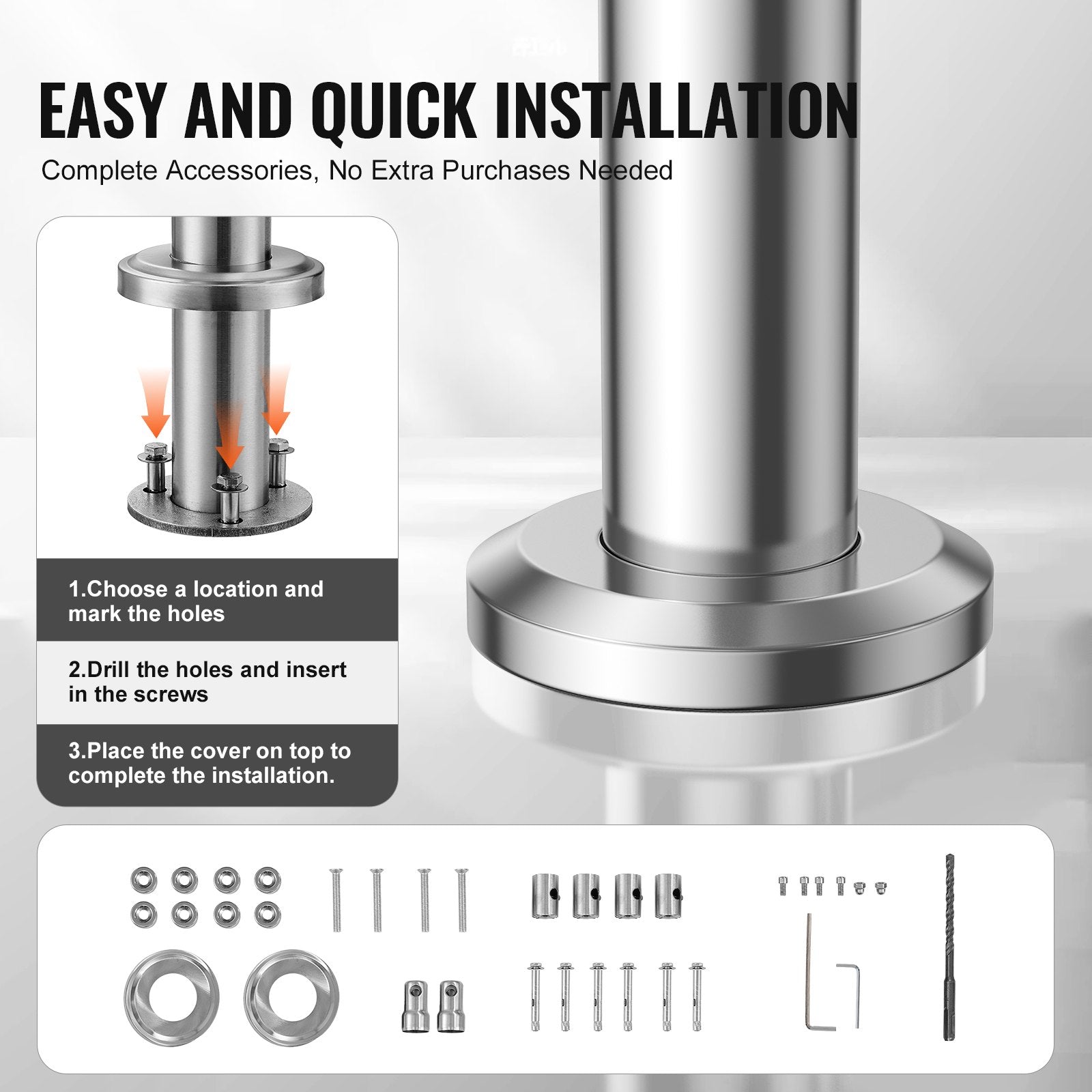 Handrails for Outdoor Steps, 70.9in Length 2 Crossbars Stair Hand Rail Kit, Transitional Stainless Steel Railings w/ Installation Kit, Double-column Staircase Handrails for Seniors,Porch & Deck - Image 4