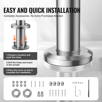 Handrails for Outdoor Steps, 70.9in Length 2 Crossbars Stair Hand Rail Kit, Transitional Stainless Steel Railings w/ Installation Kit, Double-column Staircase Handrails for Seniors,Porch & Deck - Image 4