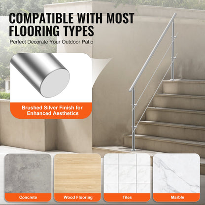 Handrails for Outdoor Steps, 70.9in Length 2 Crossbars Stair Hand Rail Kit, Transitional Stainless Steel Railings w/ Installation Kit, Double-column Staircase Handrails for Seniors,Porch & Deck - Image 5