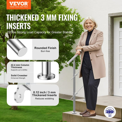 Handrails for Outdoor Steps, 31.5in Length 2 Crossbars Stair Hand Rail Kit, Transitional Stainless Steel Railings w/ Installation Kit, Double-column Staircase Handrails for Seniors,Porch & Deck - Image 2