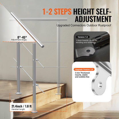 Handrails for Outdoor Steps, 31.5in Length 2 Crossbars Stair Hand Rail Kit, Transitional Stainless Steel Railings w/ Installation Kit, Double-column Staircase Handrails for Seniors,Porch & Deck - Image 3