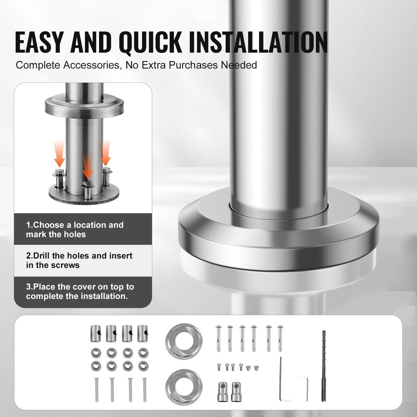 Handrails for Outdoor Steps, 31.5in Length 2 Crossbars Stair Hand Rail Kit, Transitional Stainless Steel Railings w/ Installation Kit, Double-column Staircase Handrails for Seniors,Porch & Deck - Image 4