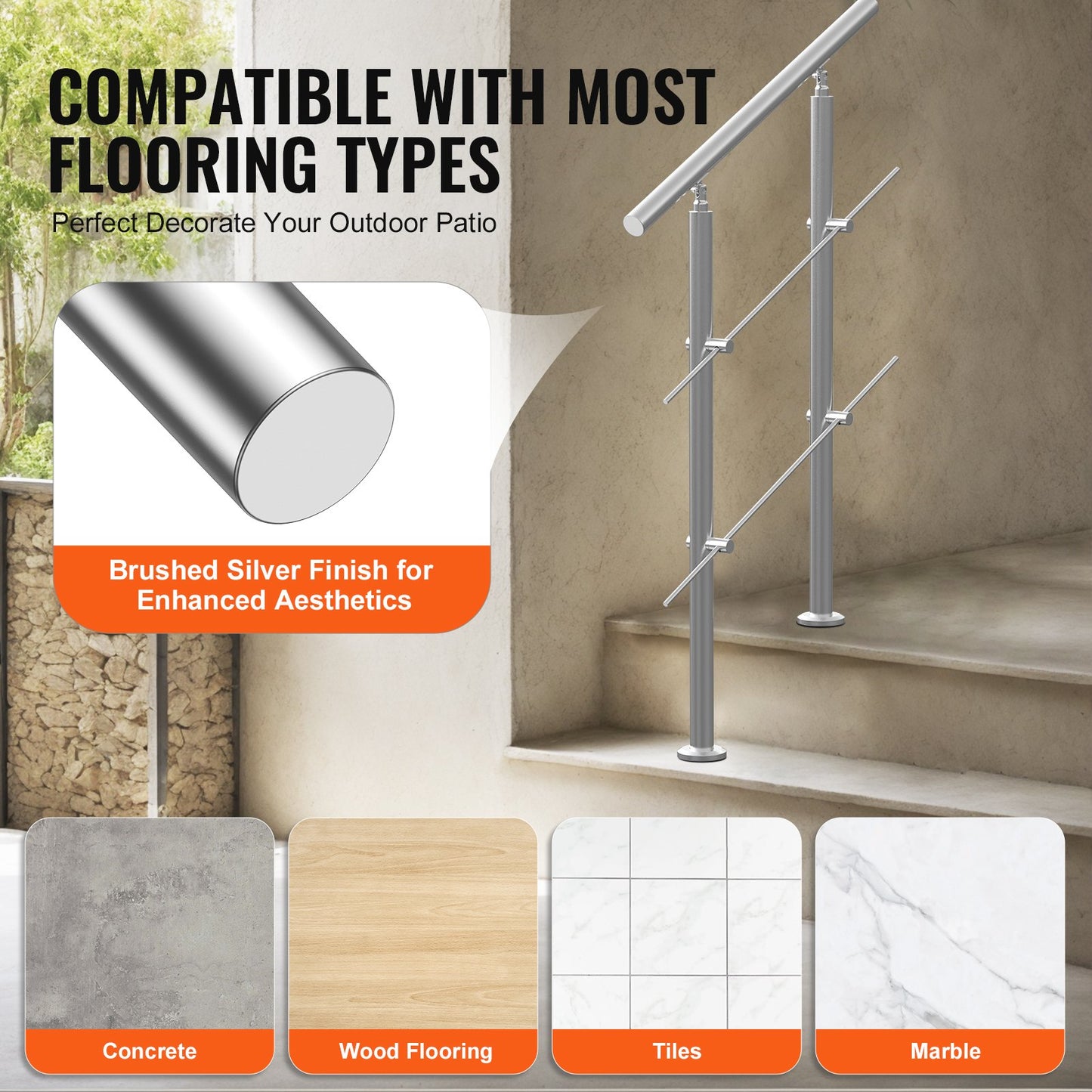 Handrails for Outdoor Steps, 31.5in Length 2 Crossbars Stair Hand Rail Kit, Transitional Stainless Steel Railings w/ Installation Kit, Double-column Staircase Handrails for Seniors,Porch & Deck - Image 5