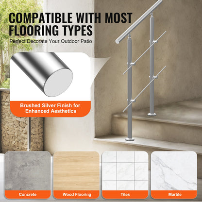 Handrails for Outdoor Steps, 31.5in Length 2 Crossbars Stair Hand Rail Kit, Transitional Stainless Steel Railings w/ Installation Kit, Double-column Staircase Handrails for Seniors,Porch & Deck - Image 5