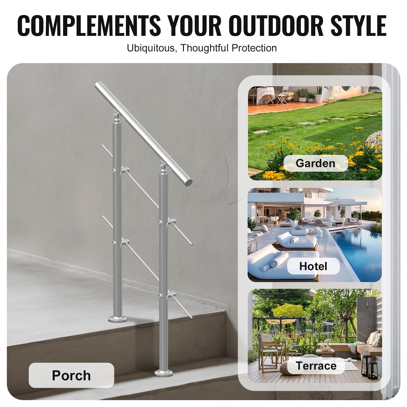 Handrails for Outdoor Steps, 31.5in Length 2 Crossbars Stair Hand Rail Kit, Transitional Stainless Steel Railings w/ Installation Kit, Double-column Staircase Handrails for Seniors,Porch & Deck - Image 6
