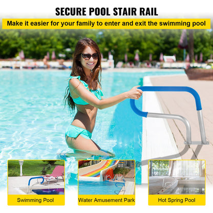 Pool Rail 30x22 Pool Railing 304 Stainless Steel 250LBS Load Capacity Silver Rustproof Pool Handrail Humanized Swimming Pool Handrail with Blue Grip Cover & M8 Drill Bit & Self-Taping Screws - Image 2