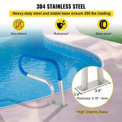 Pool Rail 30x22 Pool Railing 304 Stainless Steel 250LBS Load Capacity Silver Rustproof Pool Handrail Humanized Swimming Pool Handrail with Blue Grip Cover & M8 Drill Bit & Self-Taping Screws - Image 4
