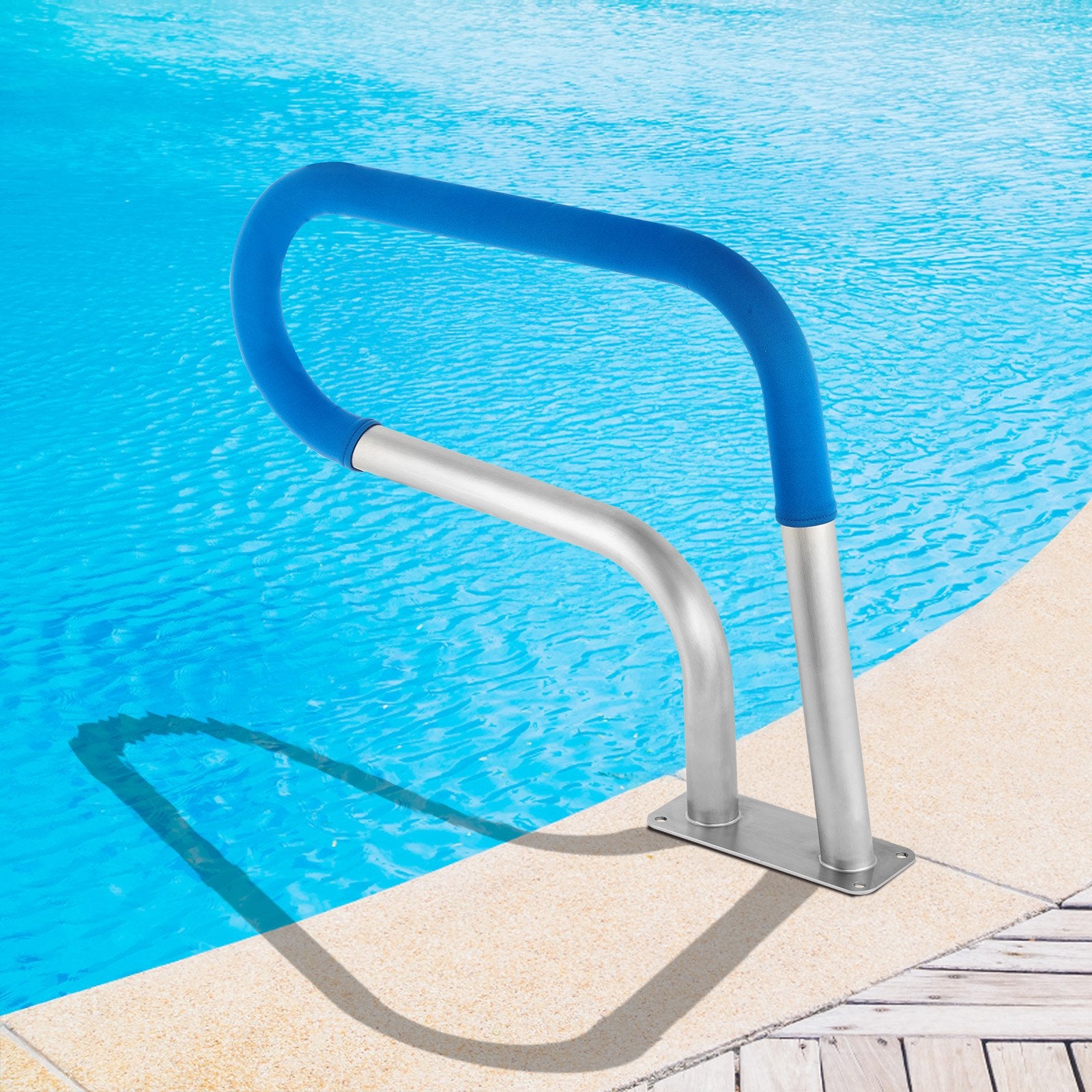 Pool Rail 30x22 Pool Railing 304 Stainless Steel 250LBS Load Capacity Silver Rustproof Pool Handrail Humanized Swimming Pool Handrail with Blue Grip Cover & M8 Drill Bit & Self-Taping Screws - Image 8