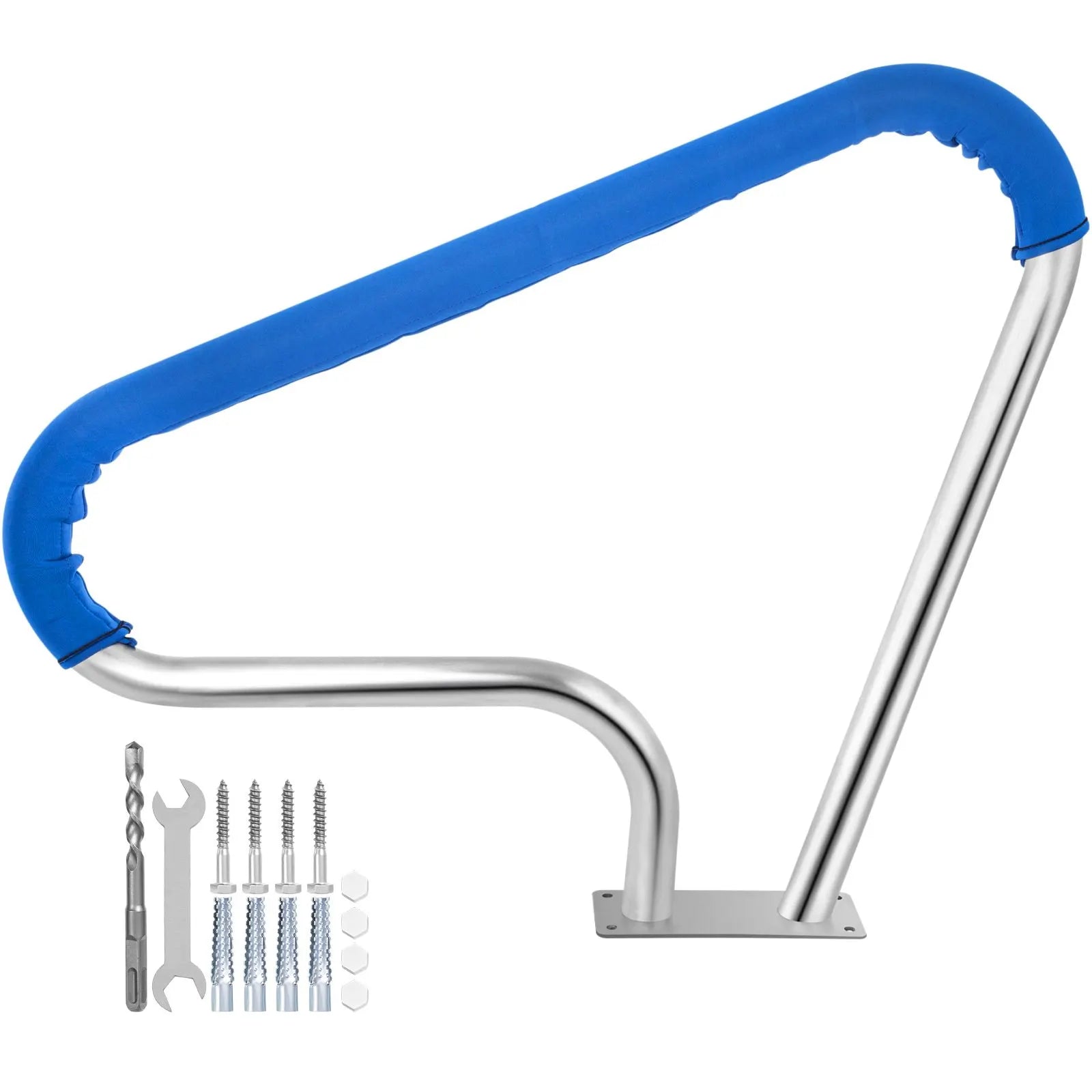 Pool Rail 39x32 Pool Railing 304 Stainless Steel 250LBS Load Capacity Silver Rustproof Pool Handrail Humanized Swimming Pool Handrail with Blue Grip Cover & M8 Drill Bit & Self-Taping Screws