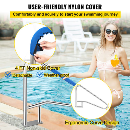 Pool Rail 55x32 Pool Railing 304 Stainless Steel 250LBS Load Capacity Silver Rustproof Pool Handrail Humanized Swimming Pool Handrail with Blue Grip Cover & M8 Drill Bit & Self-Taping Screws - Image 3