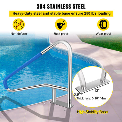 Pool Rail 55x32 Pool Railing 304 Stainless Steel 250LBS Load Capacity Silver Rustproof Pool Handrail Humanized Swimming Pool Handrail with Blue Grip Cover & M8 Drill Bit & Self-Taping Screws - Image 4