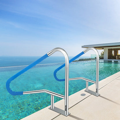 Pool Rail 55x32 Pool Railing 304 Stainless Steel 250LBS Load Capacity Silver Rustproof Pool Handrail Humanized Swimming Pool Handrail with Blue Grip Cover & M8 Drill Bit & Self-Taping Screws - Image 8