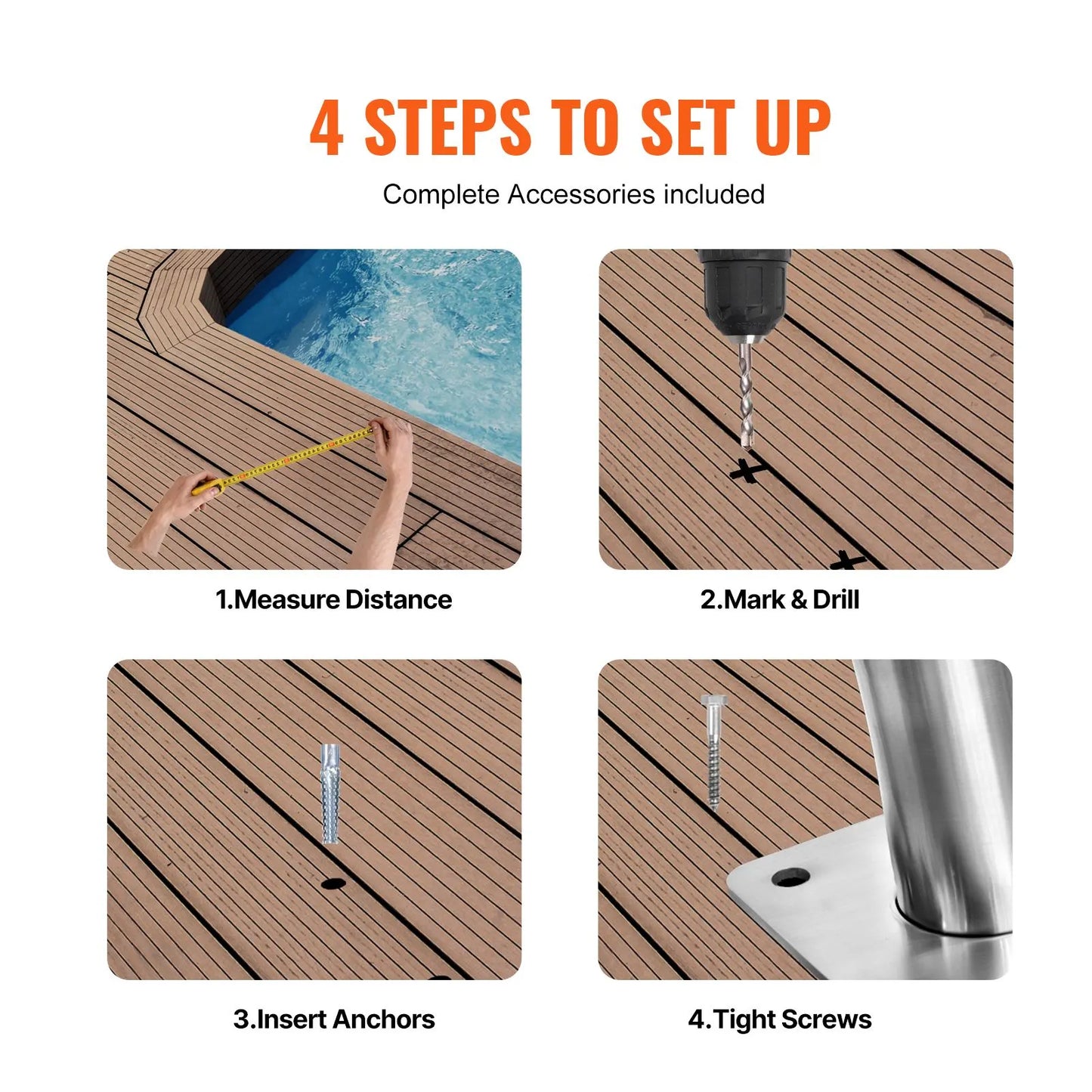 Pool Handrail 2 PCS 30x30in Stainless Steel with Base Plate for Spas - Image 5