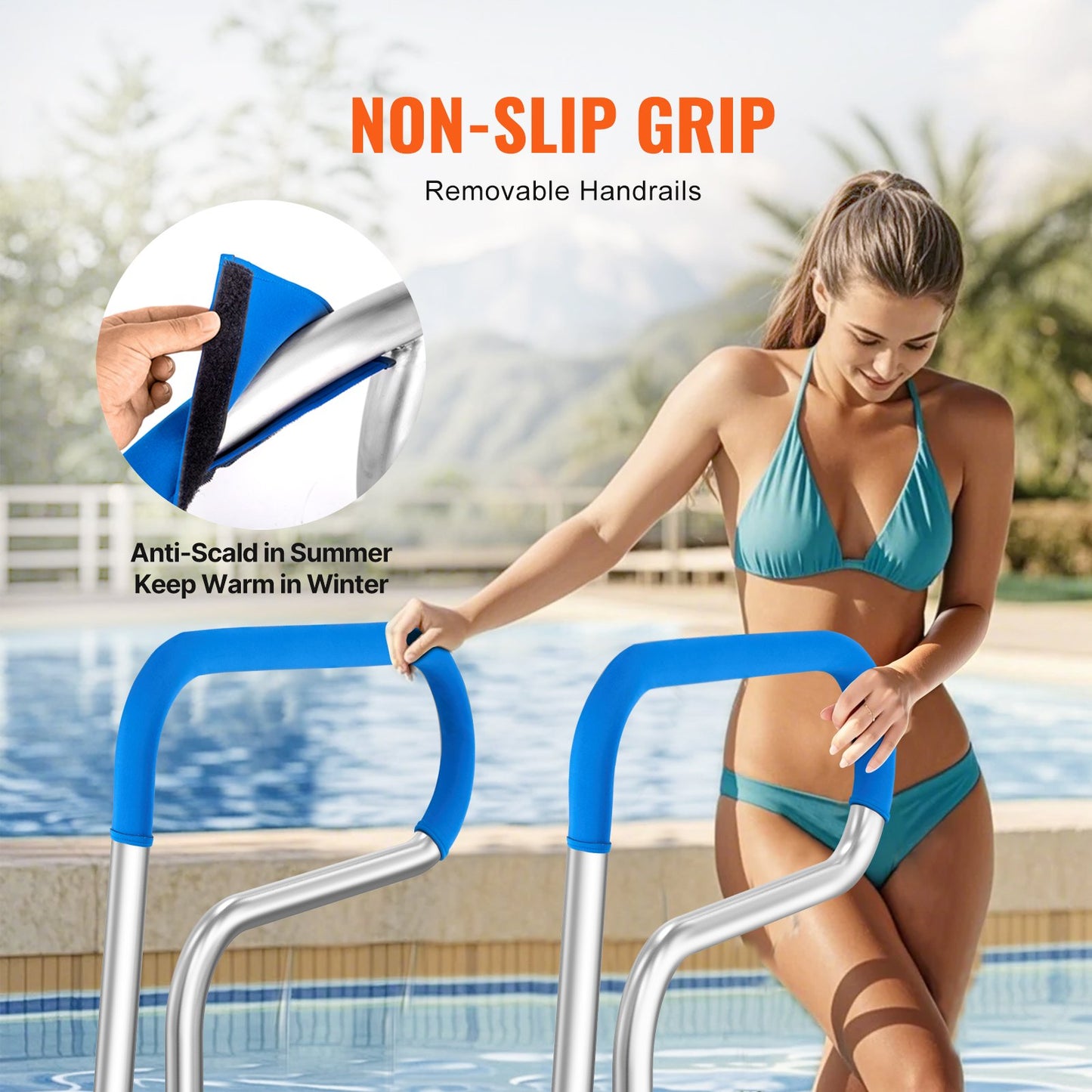 Pool Handrail, 32 x 23 inch Pool Railing, Stainless Steel with Base Plate for Indoor/Outdoor Pools,Swimming Pool Safety Railing for Decks,Rust-Proof Grab Bar w/ Grip Cover&Accessories for Spas - Image 4