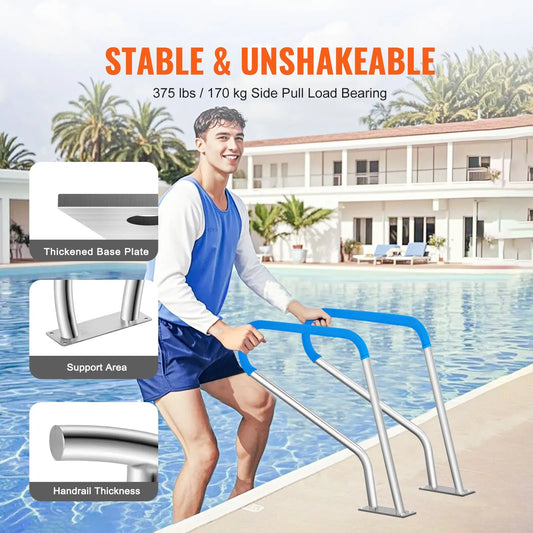 Pool Handrail 39 x 32 inch Stainless Steel with Base Plate for Spas - Image 3