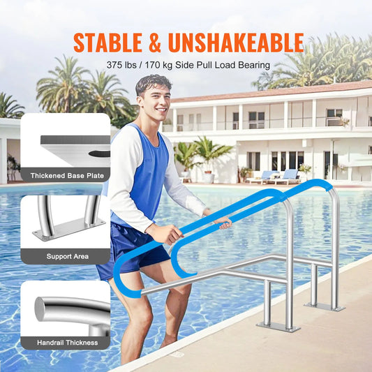 Pool Handrail 54 x 36 inch Stainless Steel with Base Plate for Spas - Image 3