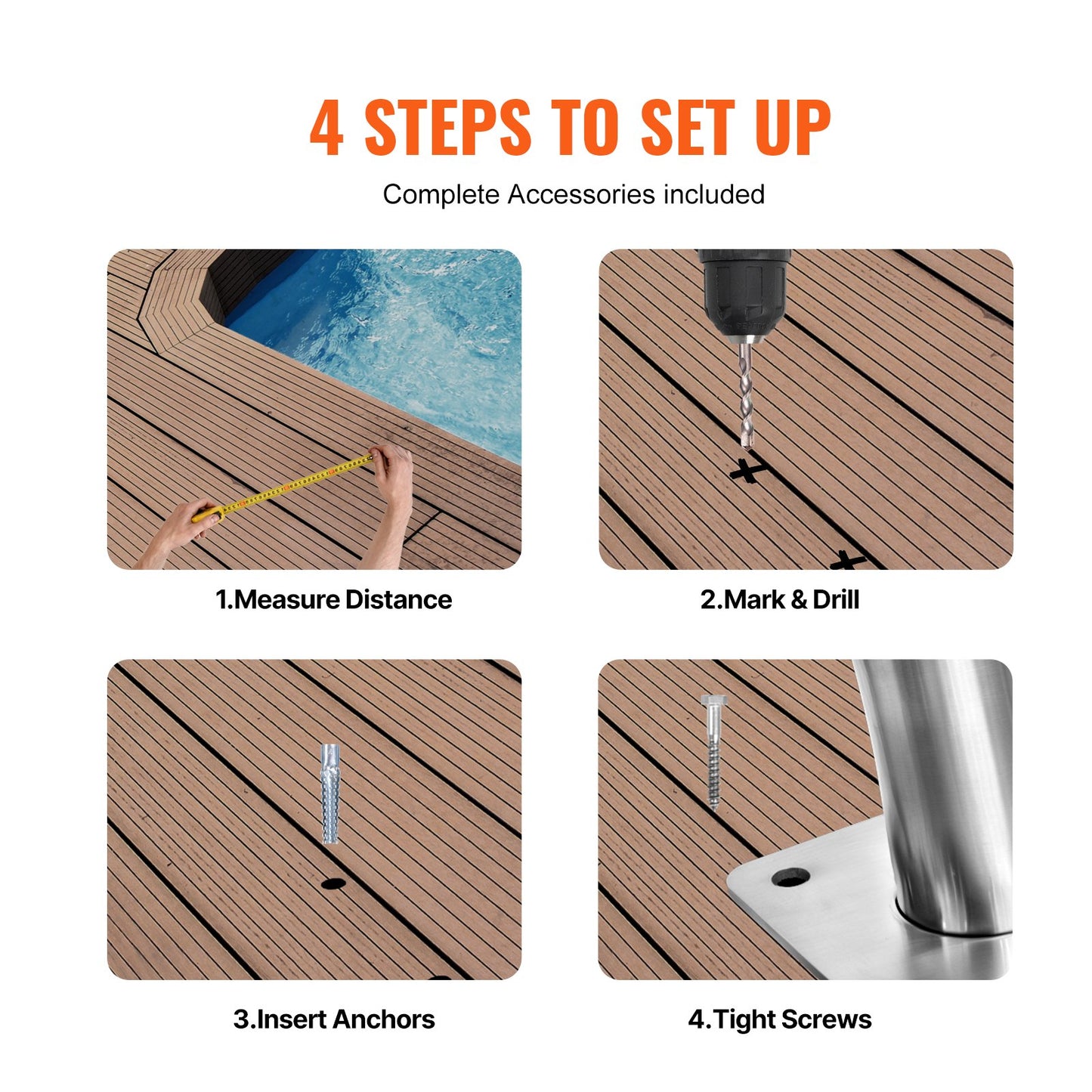 Pool Handrail 54 x 36 inch Stainless Steel with Base Plate for Spas - Image 5