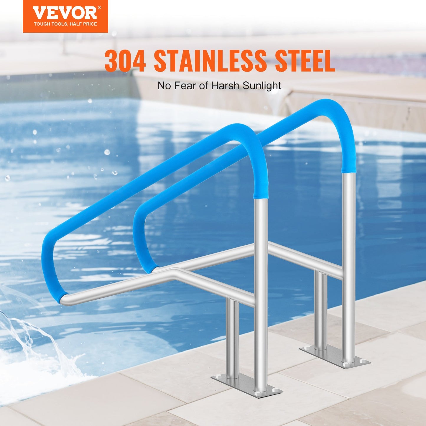 Pool Handrail 2 PCS 55 x 32 inch Stainless Steel with Base Plate for Spas - Image 2