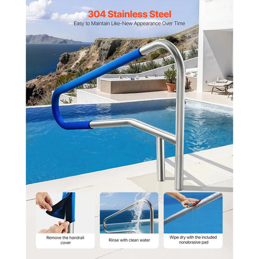 Pool Rail, 137.1 x 81.3 cm Pool Handrail, 100kg Load Capacity Heavy Duty 304 Stainless Steel Swimming Handrail, Detachable Nonslip Sleeve, Recessed or Base Mount, for Poolside, Water Parks - Image 3
