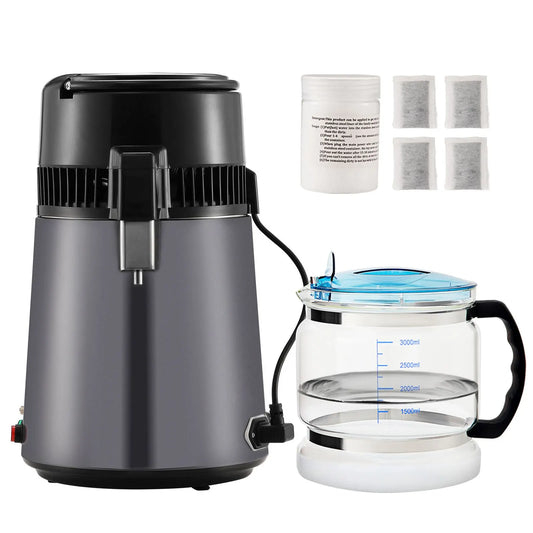 Water Distiller, 4L 1.05 Gallon Pure Water Purifier Filter For Home Countertop, 750W Distilled Water Maker, Stainless Steel Interior Distiller Water Making Machine to Make Clean Water, Gray
