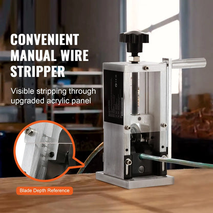 Manual Wire Stripping Machine, 0.06''-0.98'' Copper Stripper with Hand Crank or Drill Powered, Visible Stripping Depth Reference, Portable Aluminum Frame Wire Peeler for Scrap Copper Recycling - Image 2