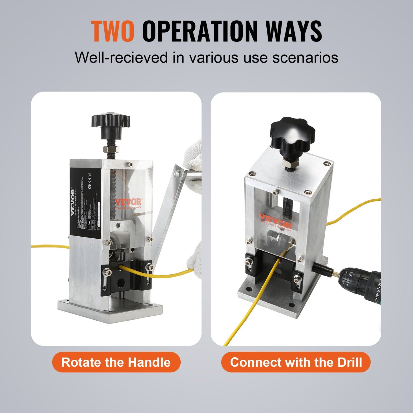 Manual Wire Stripping Machine, 0.06''-0.98'' Copper Stripper with Hand Crank or Drill Powered, Visible Stripping Depth Reference, Portable Aluminum Frame Wire Peeler for Scrap Copper Recycling - Image 6