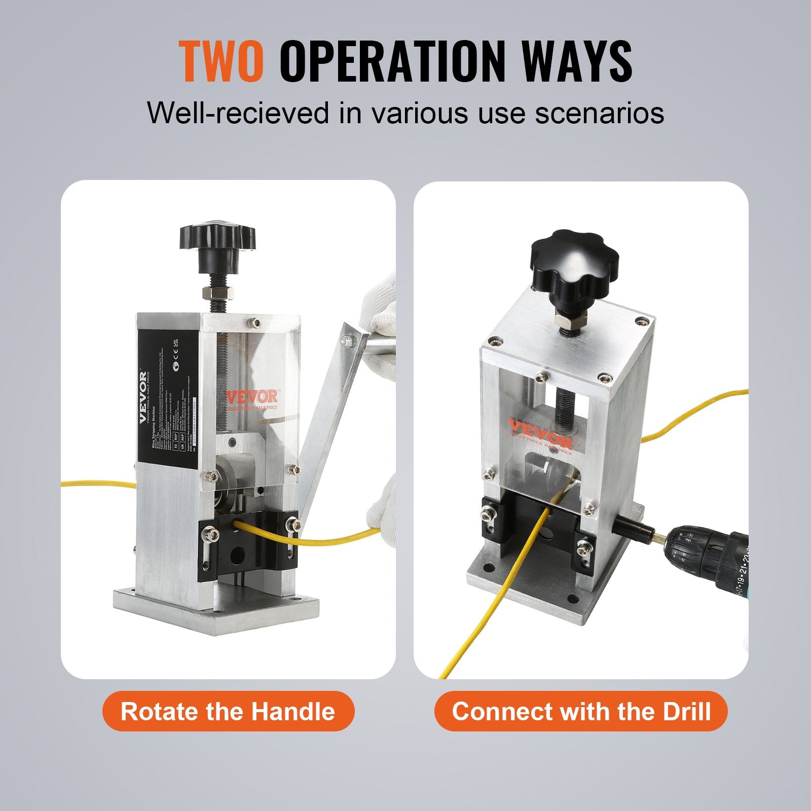 Manual Wire Stripping Machine, 0.06''-0.98'' Copper Stripper with Hand Crank or Drill Powered, Visible Stripping Depth Reference, Portable Aluminum Frame Wire Peeler for Scrap Copper Recycling - Image 6