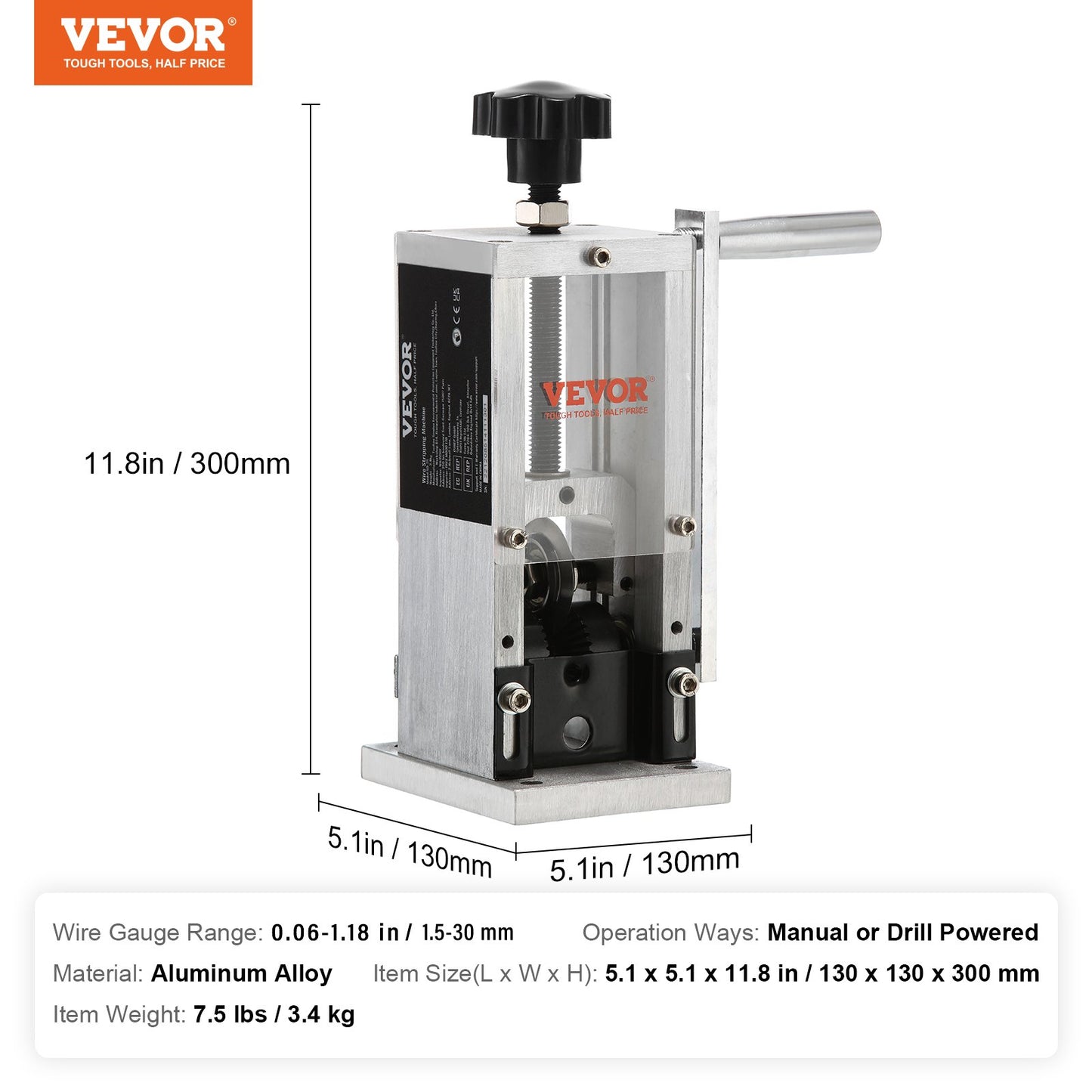 Manual Wire Stripping Machine, 0.06''-0.98'' Copper Stripper with Hand Crank or Drill Powered, Visible Stripping Depth Reference, Portable Aluminum Frame Wire Peeler for Scrap Copper Recycling - Image 7