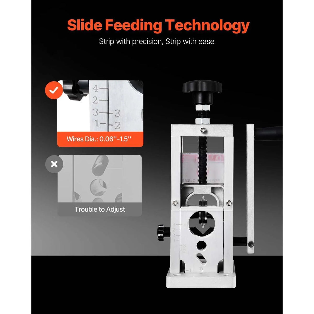 Manual Wire Stripping Machine, 0.06''-1.5'' Copper Stripper with Hand Crank or Drill Powered, Visible Stripping Depth Reference, Portable Aluminum Frame Wire Peeler for Scrap Copper Recycling - Image 3